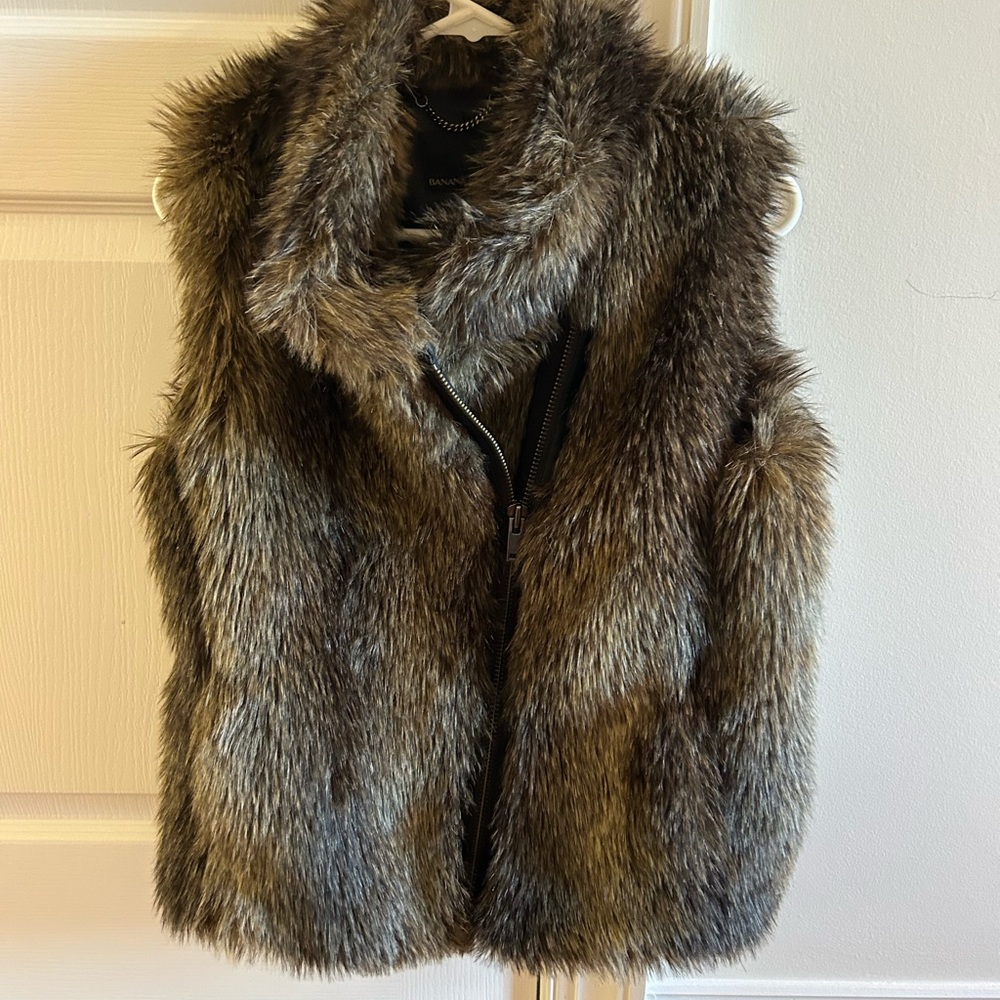 Banana Republic Faux Fur Vest in Brown Gray Tones